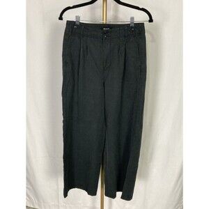 Madewell The Harlow Wide Leg Pants Womens 4 Linen Blend High Rise Pleated Black